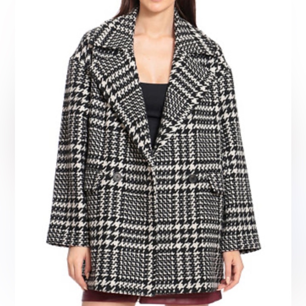 Avec Les Filles Black and White Houndstooth Coat